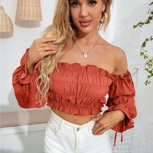 M (6) new Ruched Bust Off the Shoulder Crop Top